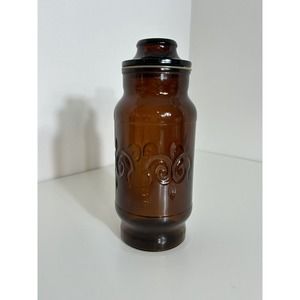 Vintage Borden Jar 1970's Fleur De Lis Apothecary With Lid Dark Amber